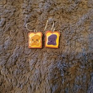 Cute Toast Charm Earrings in Peanut Butter & Grape Jam Colors